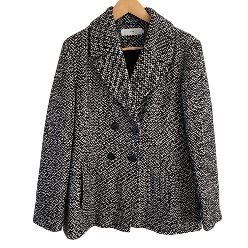 John Lewis DOUBLE-BREASTED WOOL BLEND COAT Black White Women’s Size 14